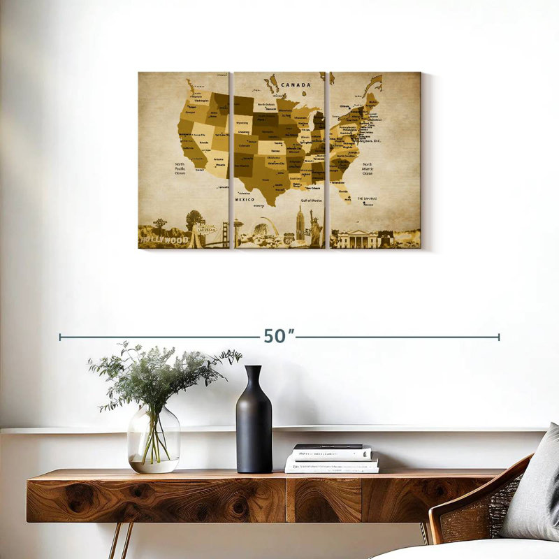 Carte des États-Unis en bronze Aliaz, H 20 po x l 33 po