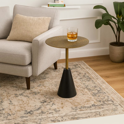 Zavra 21.5" Side End Drink Table | Aluminum Cast Craftmanship I Antique Brass with Crocodile Pattern