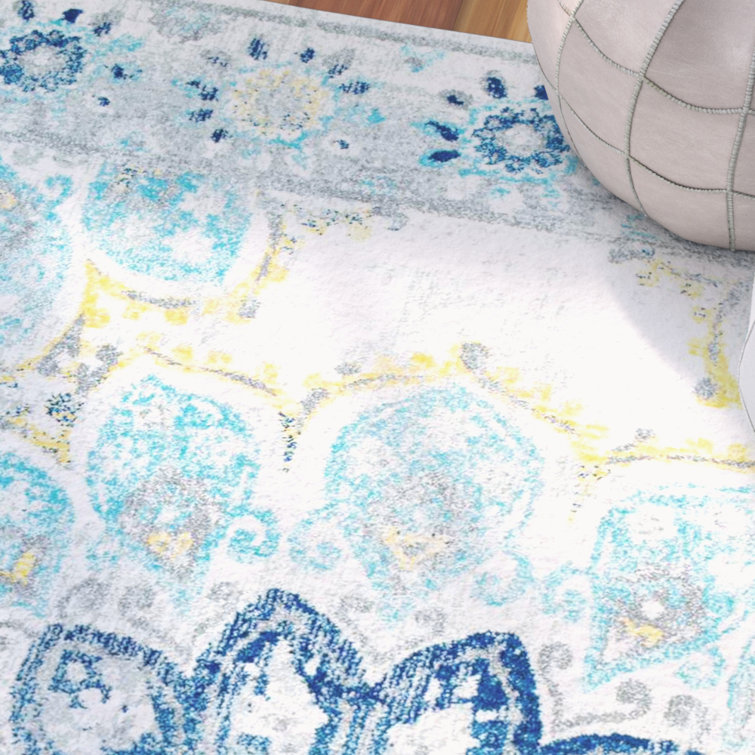 Swam Vintage Floral Power Loom Performance Blue Rug