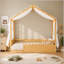 Lit Montessori double au sol avec baldaquin et barrières de sécurité-2038454166