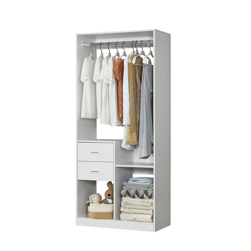 Système d'organisation en bois avec tiroirs et tringle, Blanc