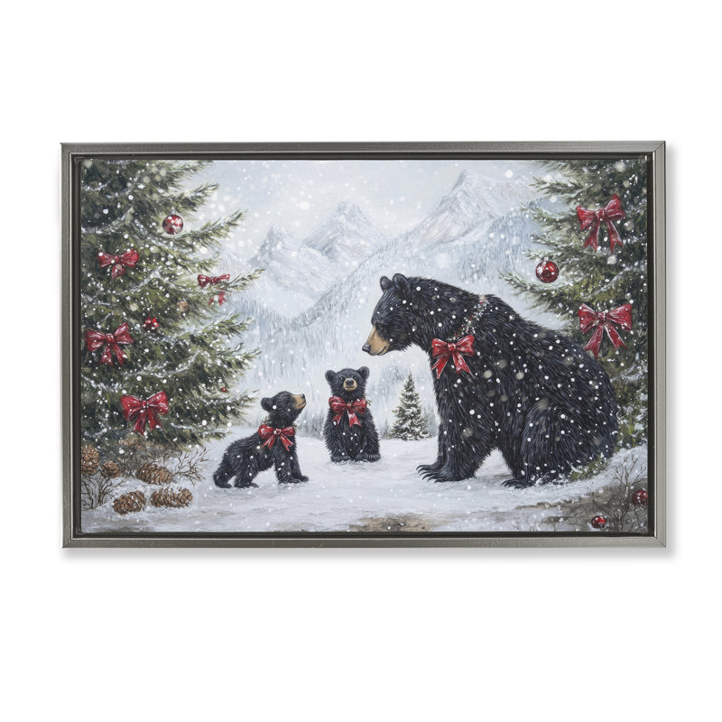 Cadre flottant Christmas Black Bears, design par Tina LeCour, H 21 po x l 31 po, Cadre flottant gris lustré