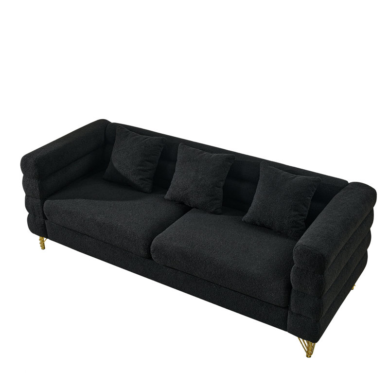 81 Inch Oversized 3 Seater Sectional Sofa, Living Room Comfort Fabric Sectional Sofe-Deep Seating Sectional Sofa, Soft Sitting With 3 Pillows For Living Room,Bedroom,Office Teddy
