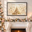 Arbre doré avec renne et cadeaux, art mural sur toile de Noël-137748956
