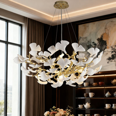 7 - Light Dimmable Ceramic Ginkgo Chandelier