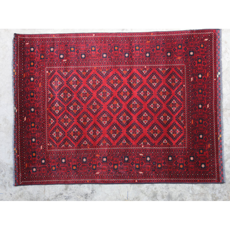 Afghan Wool Oriental Area Rug in Red/Dark Blue