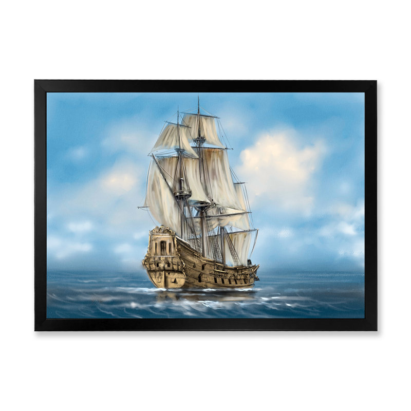 «Old Naval Ship Ii», reproduction d'art sur toile nautique et côtière, H 8 po x l 12 po x P 1 po, Cadre photo noir