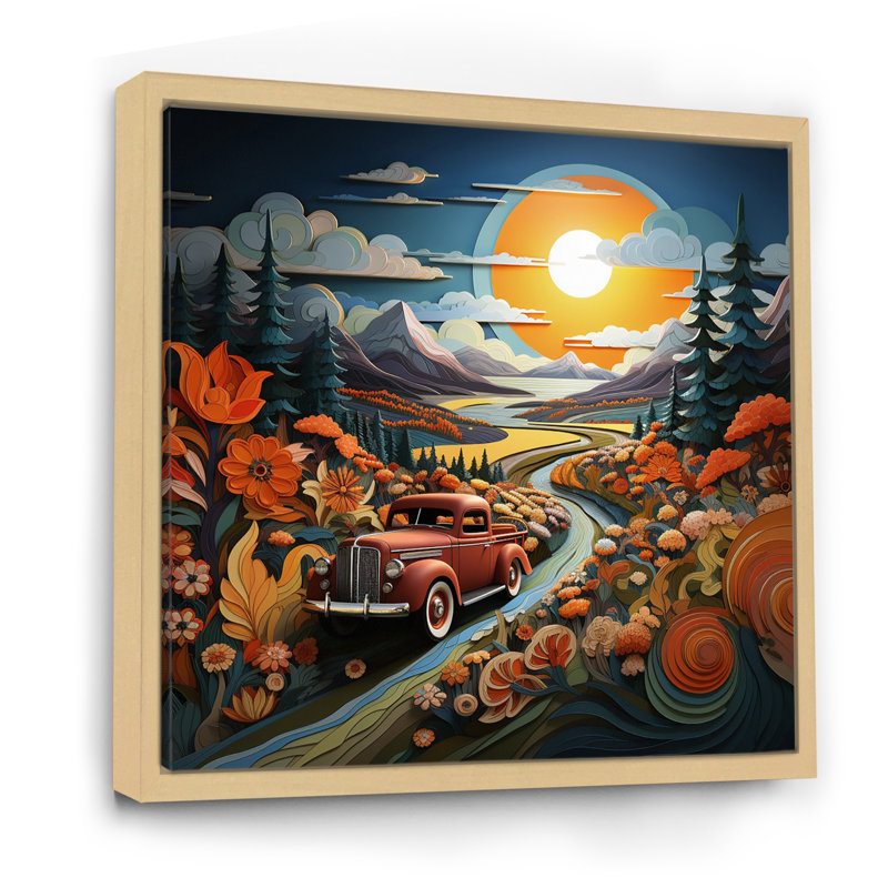 " Pickup Truck Vintage Road I ", Natural Floater Framed, 24" H x 24" W x 1" D