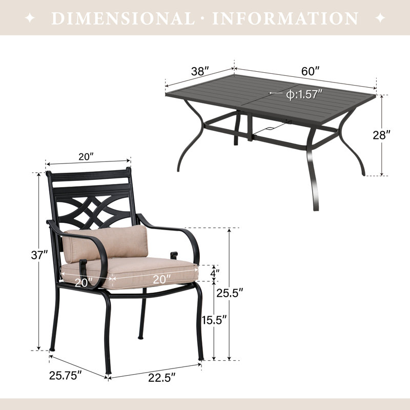 Ensemble de salle à manger rectangulaire pour 60 personnes avec coussins et parasol Alyah, Beige