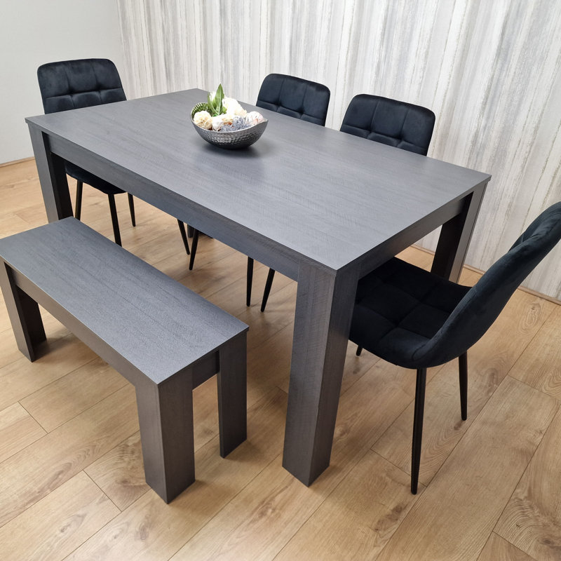 Michiyo 6 -Person Dining Set, 75cm H x 140cm W x 80cm D, Black, 5 Pieces: 4 Table, Bench