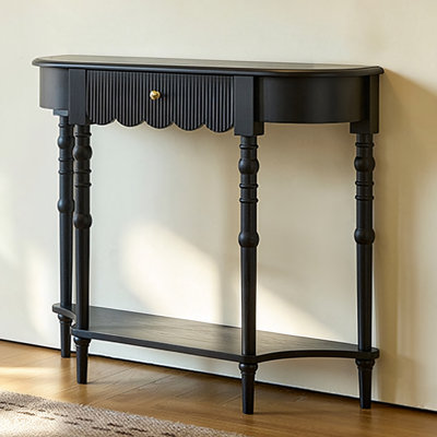 Retro Black Solid Wood Console Table