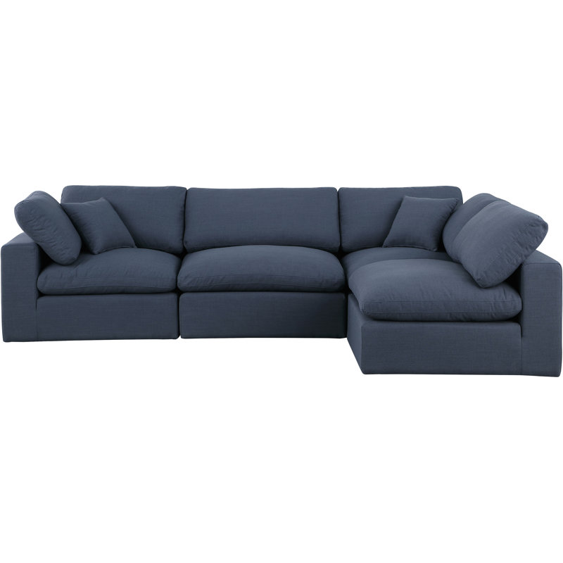 Canapé modulaire 4 pièces rembourré, Tissu texturé en lin bleu marine