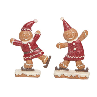  Resin Ice Skating Gingerbread Decor Set of 2 Christmas Home Decorations