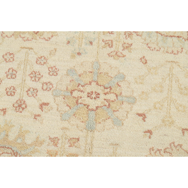 Tapis beige en laine noué à la main de conception unique 6 pi 4 po x 9 pi 9 po Peshawar Chobi