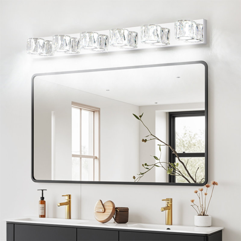 Applique murale 41 po à 6 lumières DEL en cristal 41 po - Élégant luminaire de salle de bain chromé avec abat-jour en cristal transparent pour salle de bain, chambre à coucher ou couloir