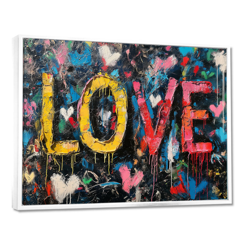 Love Pop Art Graffiti Artwork - Pop Art Wall Art Living Room, H 24 po x l 32 po x P 1 po, Toile encadrée flottée blanche