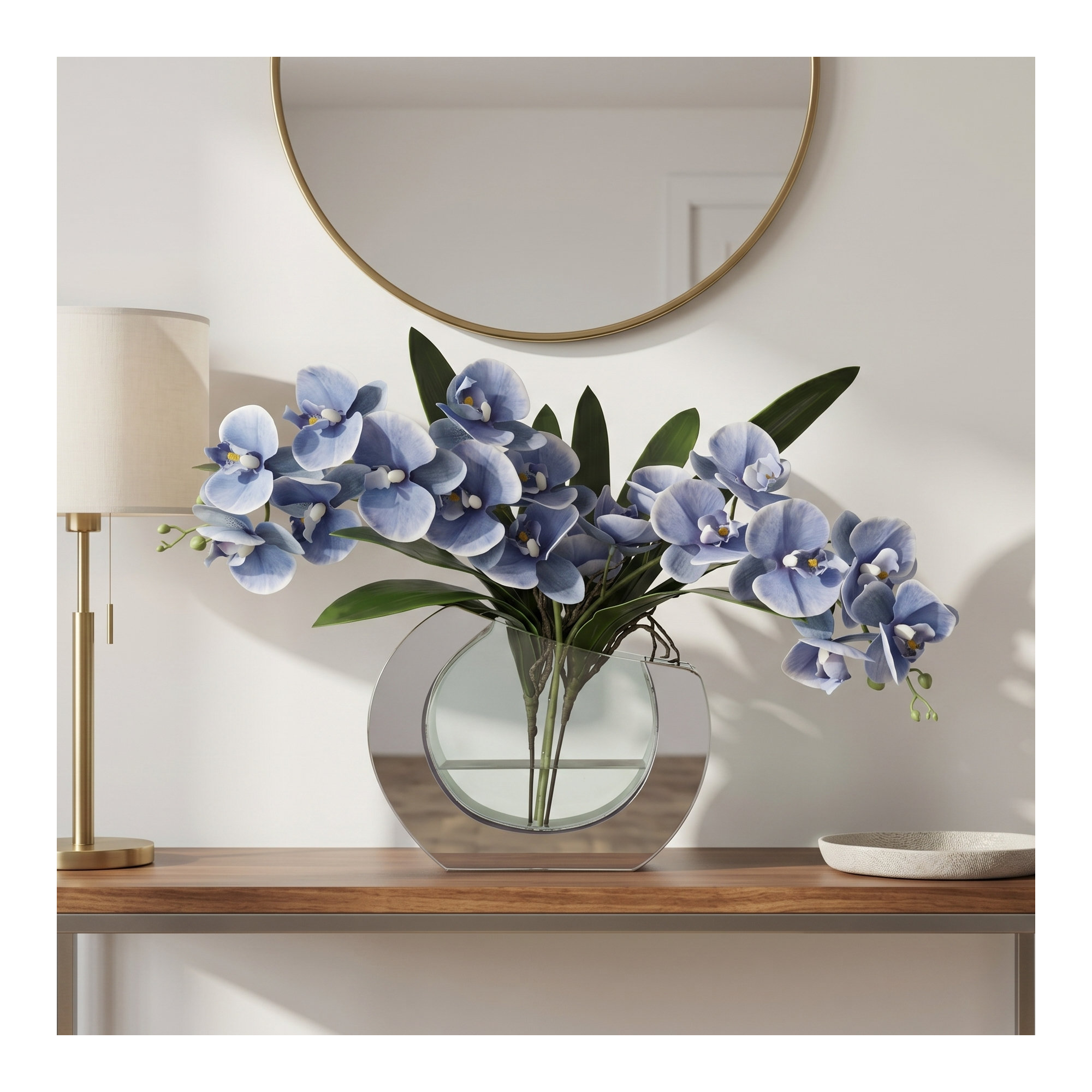 Orchid Floral Arrangement in Vase, Blue