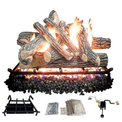 Great Oak Premium Gas Log and hearth kit for Vented Fireplaces