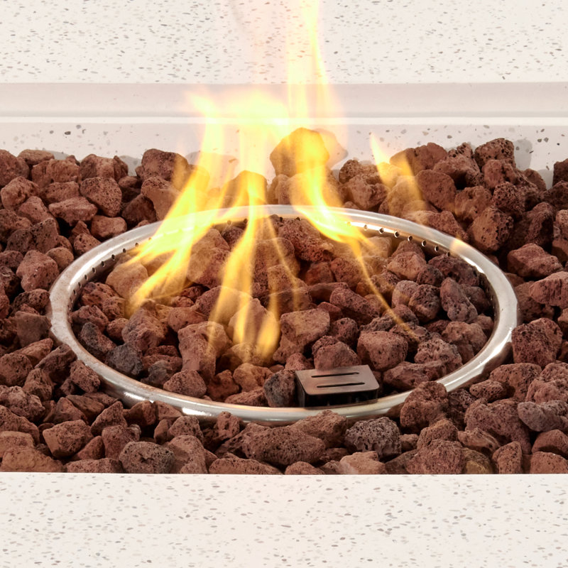 Kinzie Square Concrete Propane Smokeless Fire Pit Table with Lid, Terrazzo White