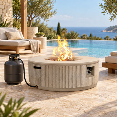 38" Round Propane Fire Pit Table With 50,000 BTU Heat, Modern MGO Outdoor Fire Bowl With Lava Rocks & Rain Cover