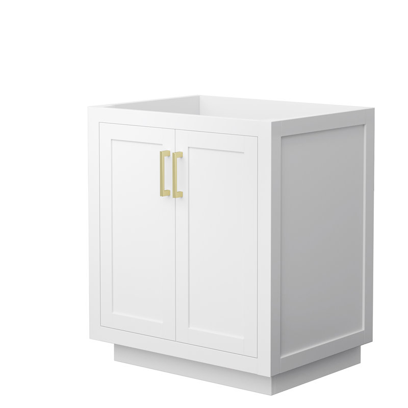 Base de meuble-lavabo simple autoportante 29,25 po Miranda seulement, Blanc / or brossé