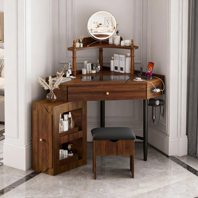 Triangle Makeup Vanity with Charging Station & Storage Cabinet by Latitude Run