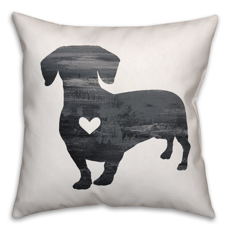  Silhouette Dachshund Throw Pillow in , Cover Only, Black/White, 16" x 16", Polyester/Polyfill