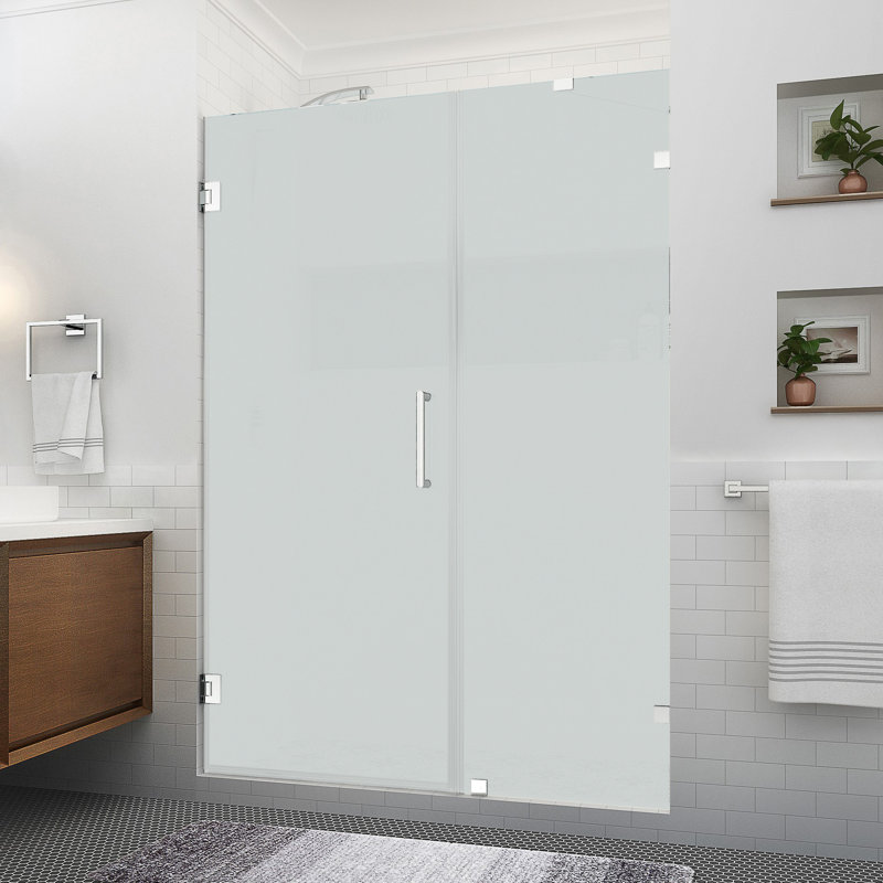 Nautis XL 55.25 in. to 56.25 in. W x 80" H Hinged Frameless Shower Door w/Ultra-Bright Frosted Glass, Chrome