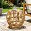 Light Brown Bohemian Faux Rattan Round Accent Table, Handcrafted Wicker Side Table For Indoor & Outdoor Use, For Living Room/Patio/Garden