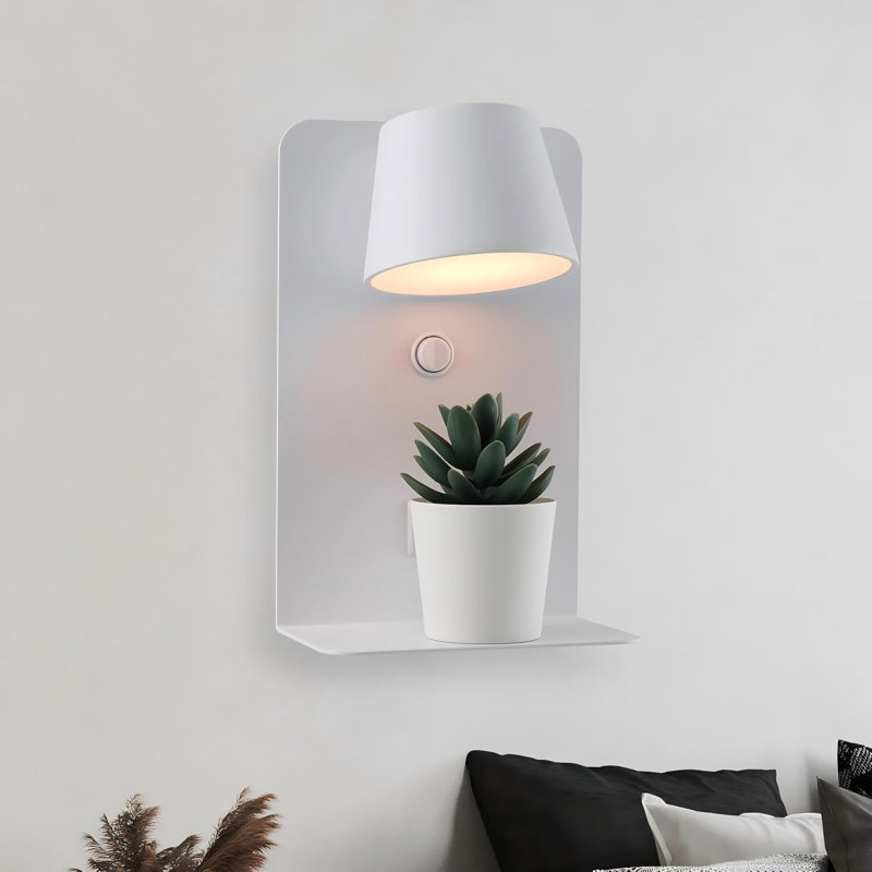 Modern Led Plug In Wall Sconce, Dimmable Wall Light Fixtures With Shelf And Usb Port, 6w,600lm, Rotatable Small Reading Wall Lamp For Bedroom