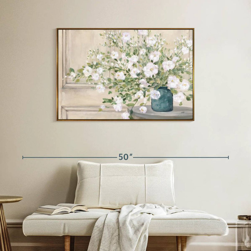 Bouquet blanc, Cadre flottant doré, 40 po x 27 po