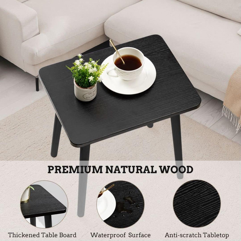 Black Rectangular Solid Wood Side Table with Natural Legs