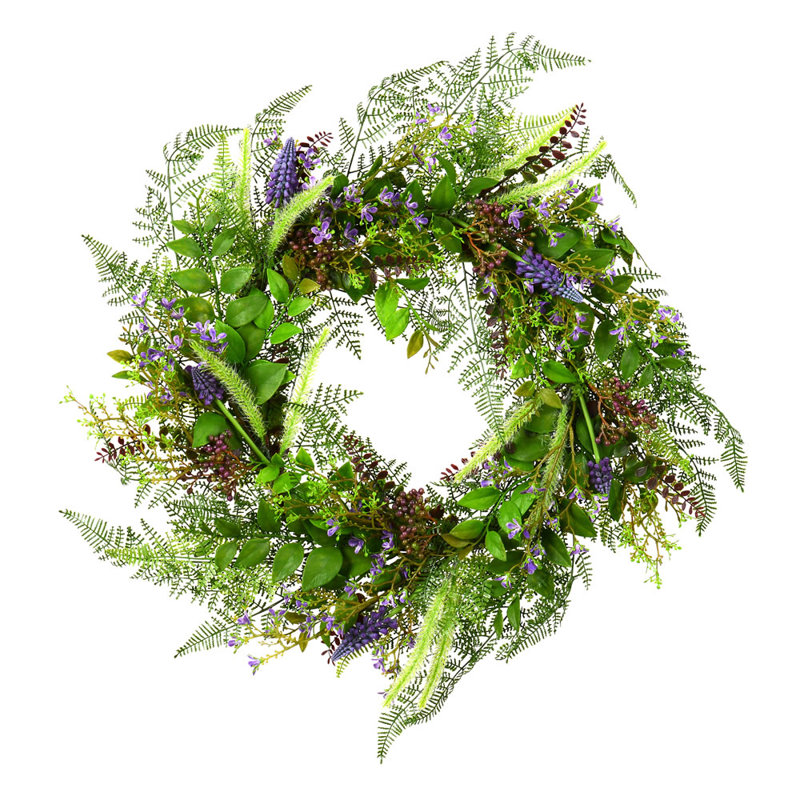 24" Artificial Green and Purple Floral Spring Wreath