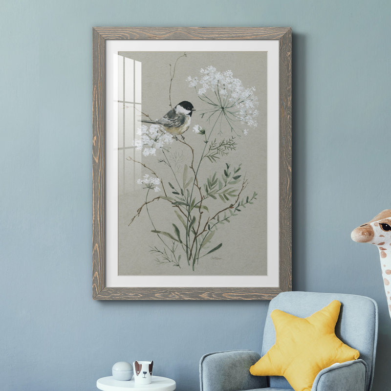 Bouquet de grâce, oiseau I - reproduction de cadre photo sur papier, H 31,5 po x l 23,5 po x P 1,5 po, Gris