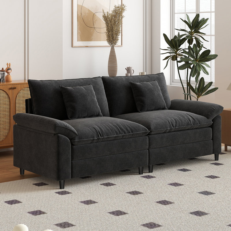 83.9-Inch Modular Sectional In Chenille Fabric, Black