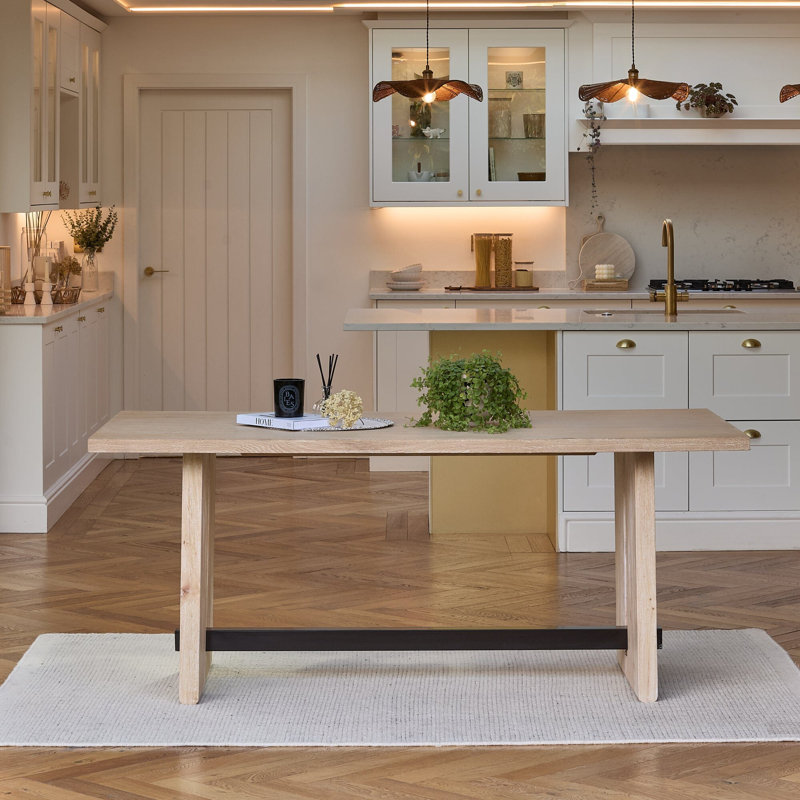 Solid Wood Base Dining Table, Whitewash Oak