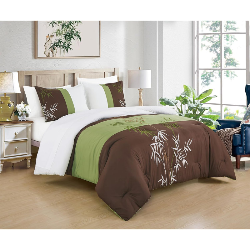 Simon 7-Piece Bed in a Bag Bamboo Embroidered Comforter Set with Sheets, King Comforter + 2 King Shams + 2 Pilllowcases