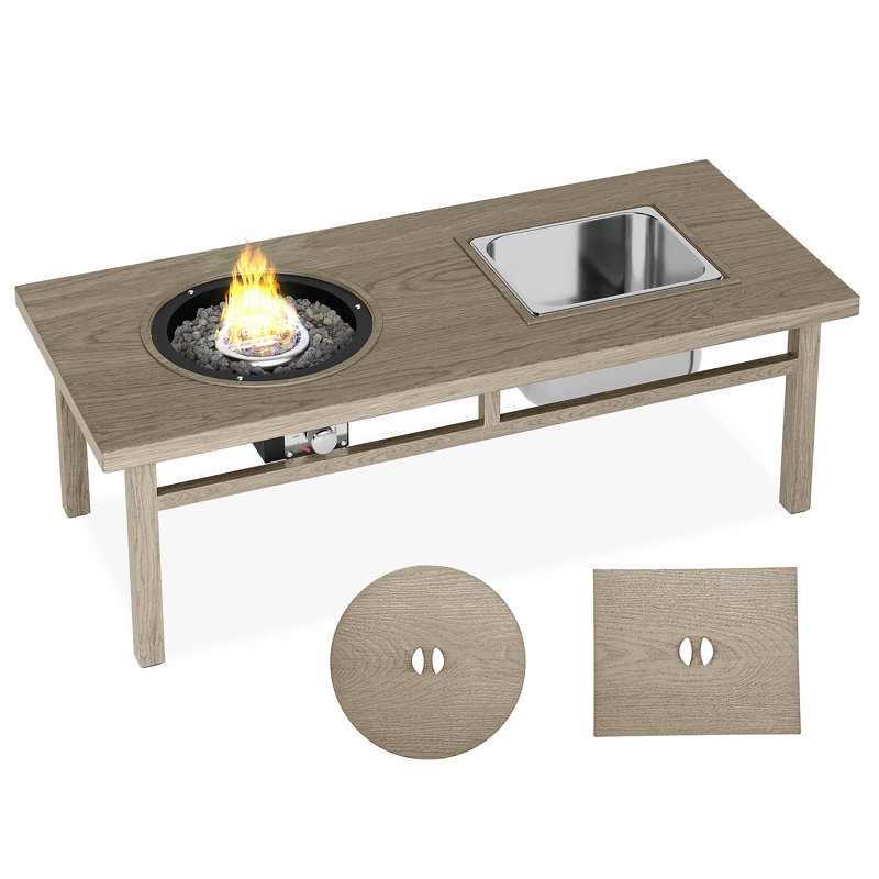 Table basse 3-en-1 avec seau à glace et foyer - beige