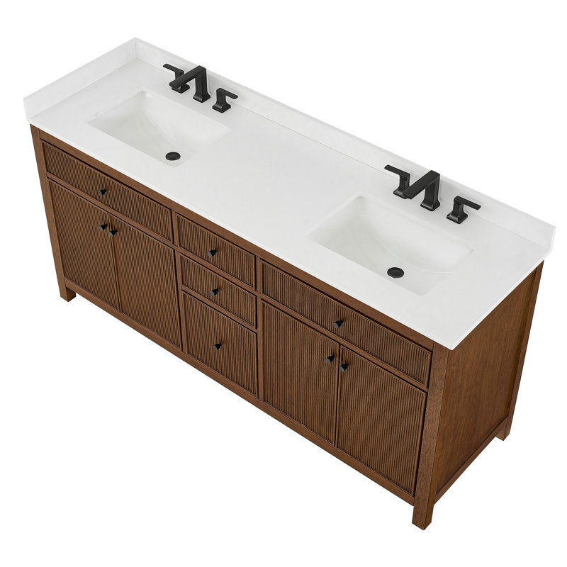 Pendry 72" Freestanding Double Bathroom Vanity with Top, Dark Walnut, Matte Black, Giotto Quartz
