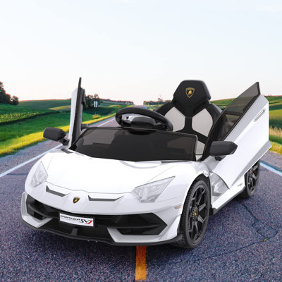 12V Electric Ride-On Car for Kids Battery-Powered with Remote Control, 2 Speeds, Sound System, LED Headlights, Hydraulic Doors