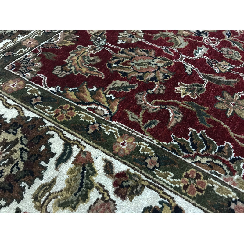Tapis rouge et ivoire noué à la main de haute qualité