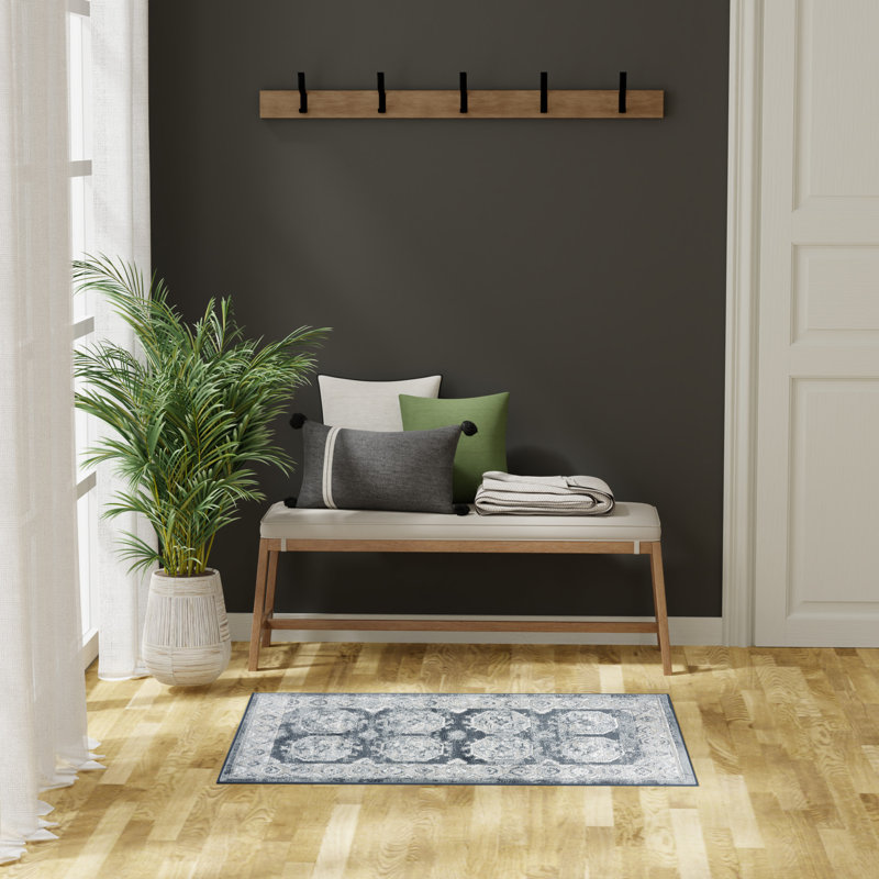 Lafever 2' x 4' Grey Navy Vintage Indoor Rug, Runner 2' x 4'