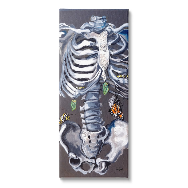 «Spooky Skeleton Crawling Insectes Bugs» par Stacy Gresell - peinture sur toile tendue, H 40 po x l 17 po x P 1,5 po