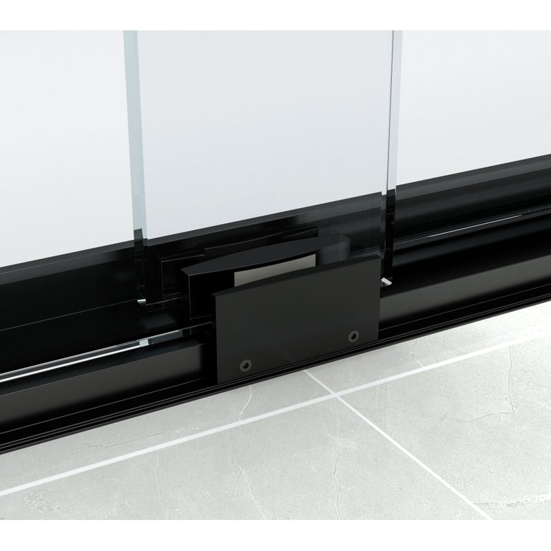 - W x 76'' H Double Added Door Semi-Frameless Shower Door with, Black