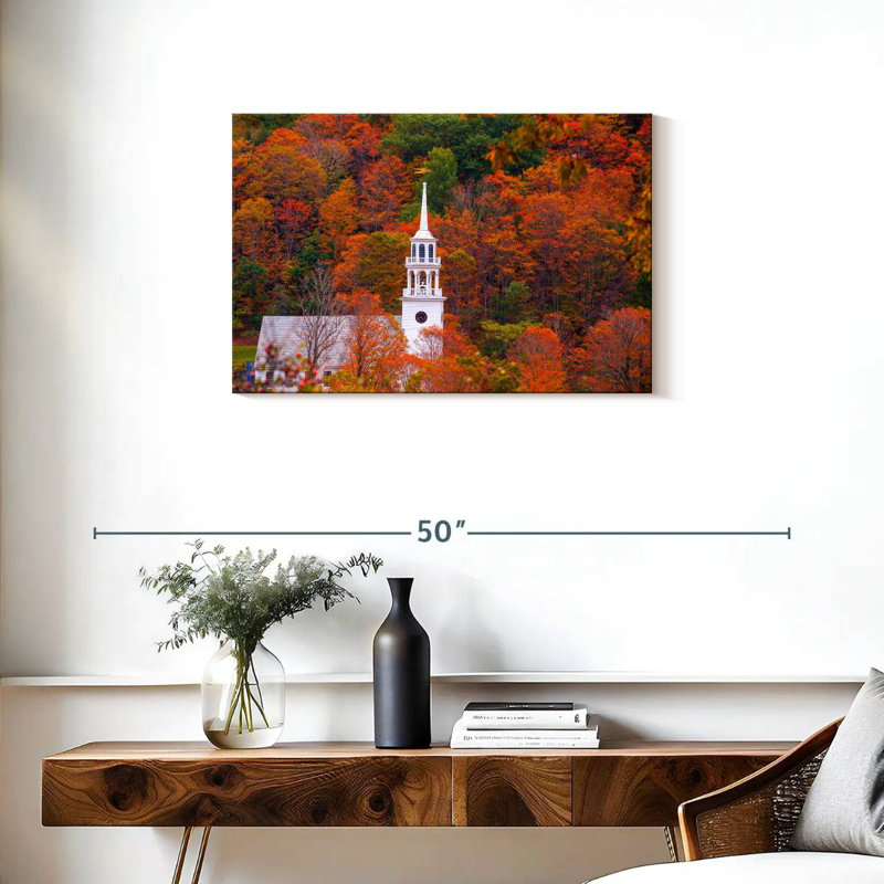 Église d'Alvord avec feuillage d'automne Vermont I, H 20 po x l 30 po