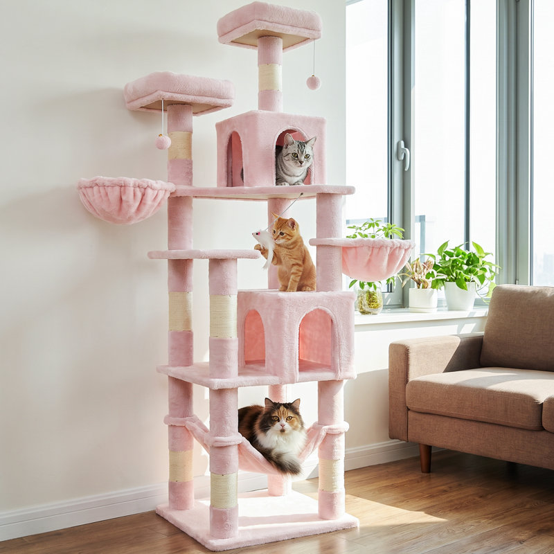 Arbre à chat de 70,87 po de hauteur, grand chat, avec corde en sisal, sur 6 niveaux, Pink