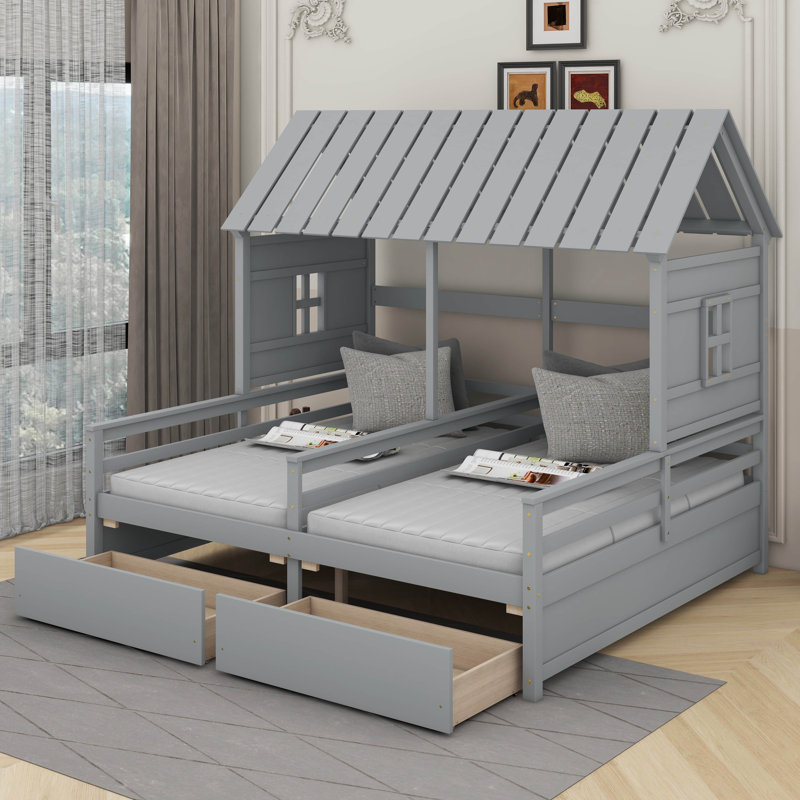 Lits plateforme simples avec tiroirs, Gris