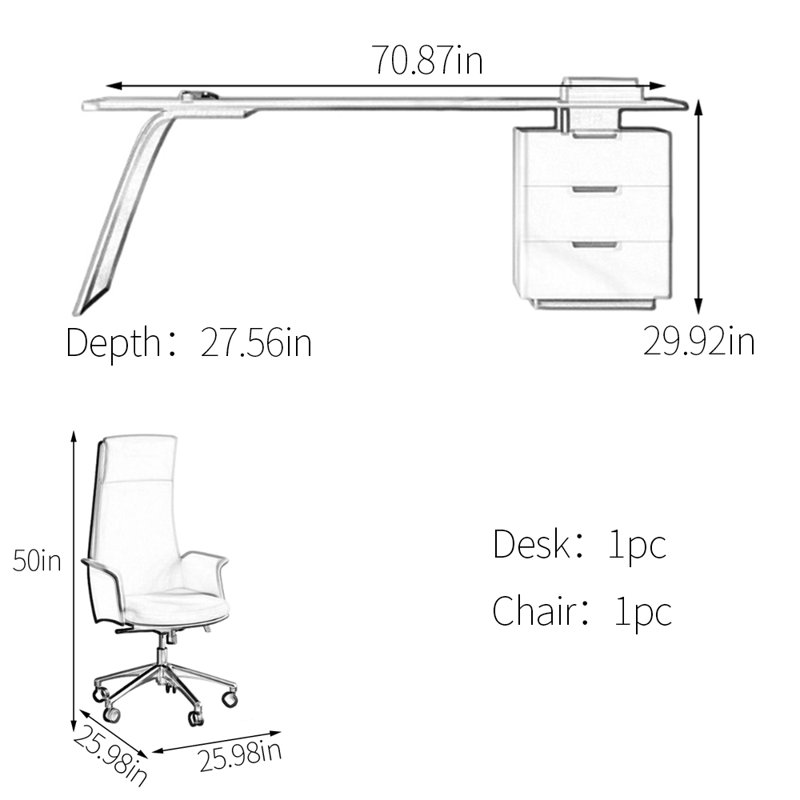 Bureau en acier fritté en acier inoxydable, Gris / Blanc, H 29,92 po x l 70,87 po x P 27,56 po