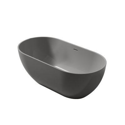 CASAINC 59" Oval Solid Surface Freestanding Soaking Grey Bathtub With Drain