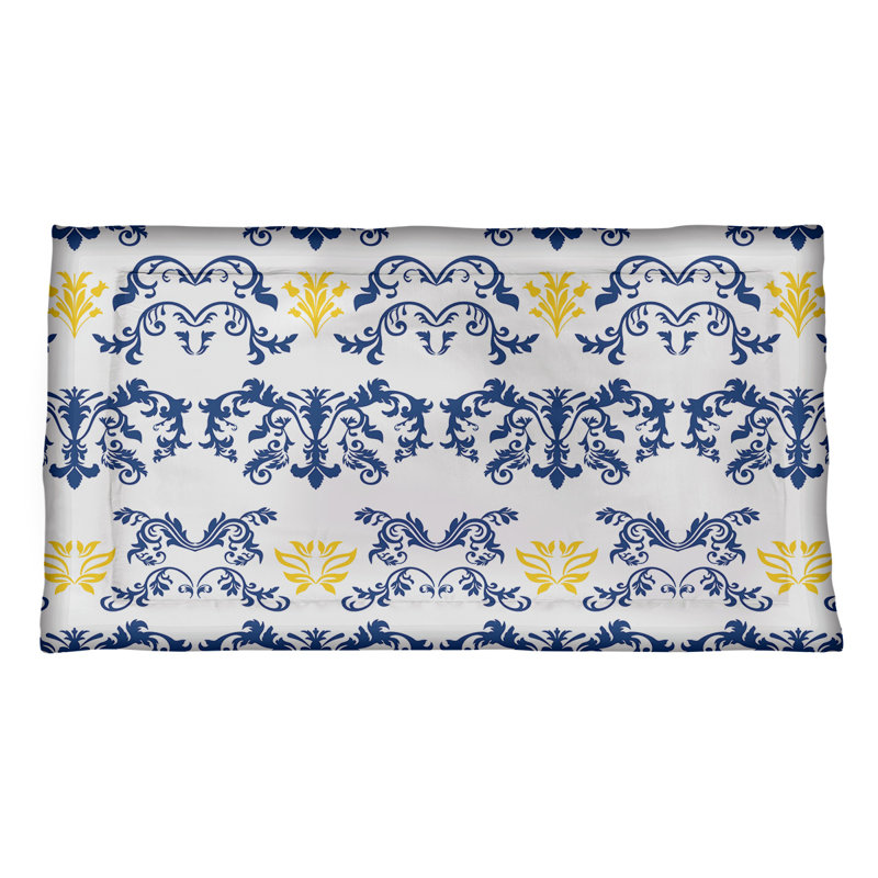 Football Baroque Pattern Pillow Sham, Standard, White/Blue/Gold, Microfiber